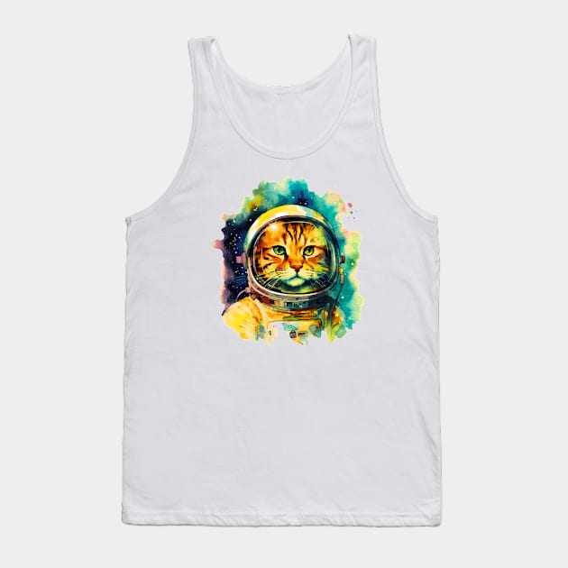 Astronaut Cat in Watercolor Tank Top by Printed Passion